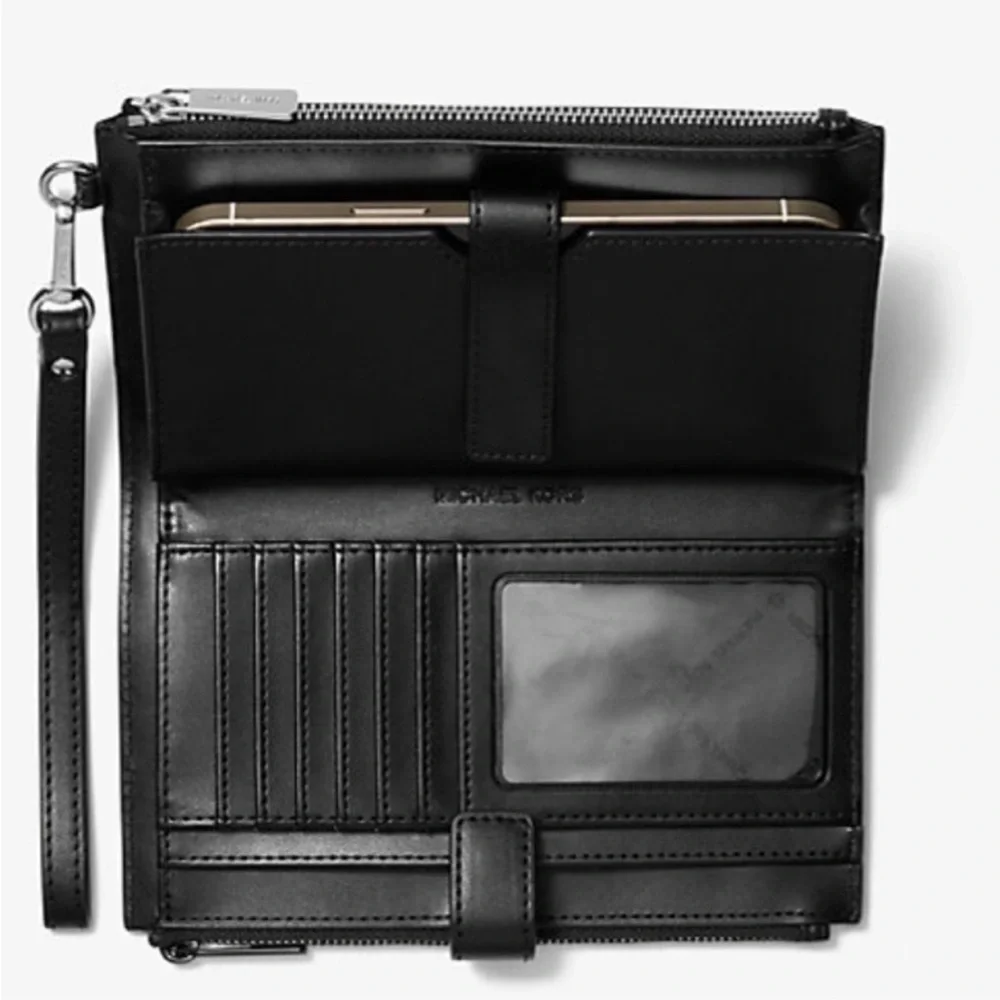 Michael Kors Jet Set Large Ombré Signature Logo Wristlet Wallet Phone BLACK NWT